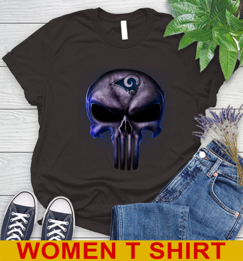 Los Angeles Rams NFL Football Punisher Skull Sports Women's T-Shirt 10 Los Angeles Rams NFL Football Punisher Skull Sports Women's T-Shirt - Image 10