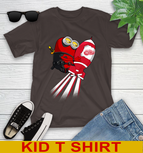 NHL Hockey Detroit Red Wings Deadpool Minion Marvel Shirt Youth T-Shirt 6