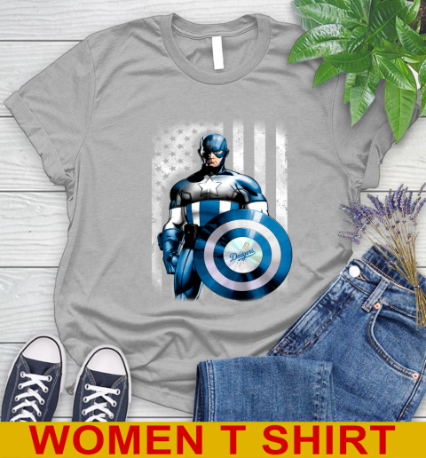Los Angeles Dodgers MLB Baseball Captain America Marvel Avengers American Flag Shirt Women's T-Shirt 5