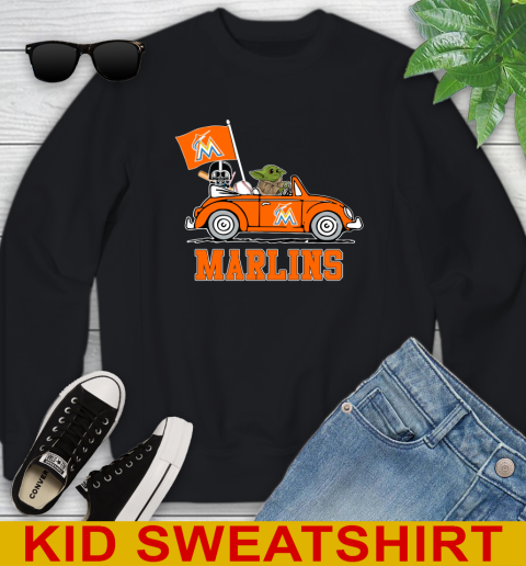 MLB Baseball Miami Marlins Darth Vader Baby Yoda Driving Star Wars Shirt Youth Sweatshirt 2