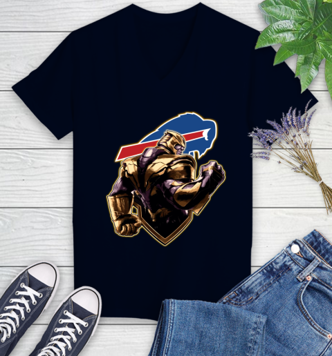 NFL Thanos Avengers Endgame Football Sports Buffalo Bills Women's V-Neck T-Shirt 3