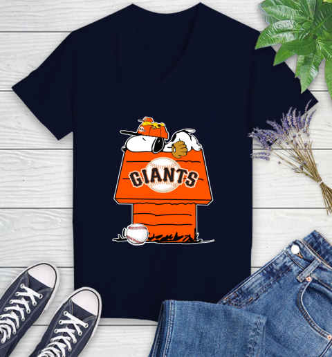 MLB San Francisco Giants Snoopy Woodstock The Peanuts Movie Baseball T Shirt_000 Women's V-Neck T-Shirt 3
