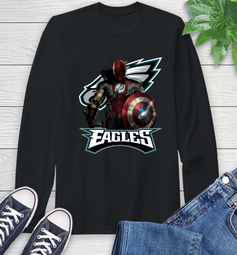 NFL Captain America Thor Spider Man Hawkeye Avengers Endgame Football Philadelphia Eagles Long Sleeve T-Shirt 2