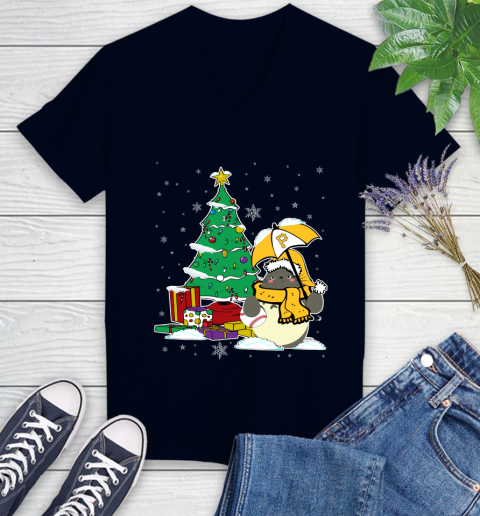 Pittsburgh Pirates MLB Baseball Cute Tonari No Totoro Christmas Sports Women's V-Neck T-Shirt 2