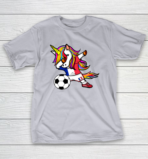 Funny Dabbing Unicorn France Football French Flag Soccer T-Shirt 6