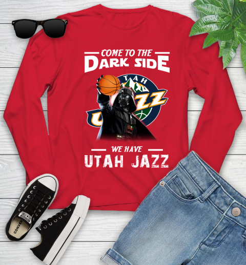 NBA Come To The Dark Side We Have Utah Jazz Star Wars Darth Vader Basketball Youth Long Sleeve 11