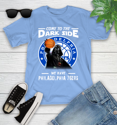 NBA Come To The Dark Side We Have Philadelphia 76ers Star Wars Darth Vader Basketball Youth T-Shirt 15