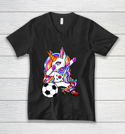 Dabbing Unicorn South Korea Soccer Fans Jersey Flag Football V-Neck T-Shirt