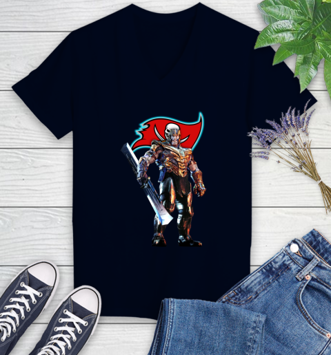 NFL Thanos Gauntlet Avengers Endgame Football Tampa Bay Buccaneers Women's V-Neck T-Shirt 3