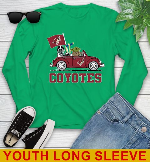 NHL Hockey Arizona Coyotes Darth Vader Baby Yoda Driving Star Wars Shirt Youth Long Sleeve 7
