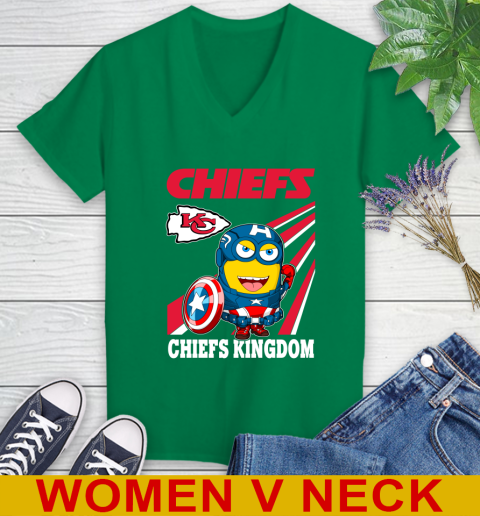 NFL Football Kansas City Chiefs Captain America Marvel Avengers Minion Shirt Women's V-Neck T-Shirt 5