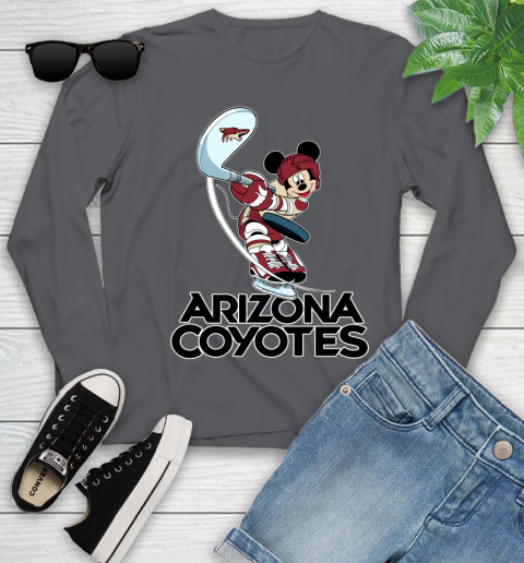 NHL Hockey Arizona Coyotes Cheerful Mickey Mouse Shirt Youth Long Sleeve - Image 9