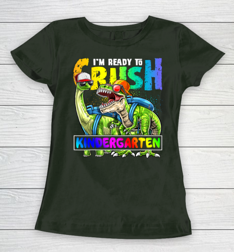 Next Level t shirts I m Ready To Crush Kindergarten T Rex Dino Holding Pencil Back To School Women's T-Shirt 4