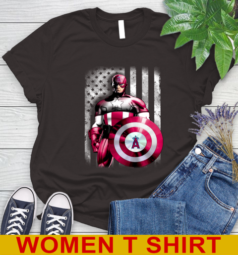 Los Angeles Angels MLB Baseball Captain America Marvel Avengers American Flag Shirt Women's T-Shirt 9