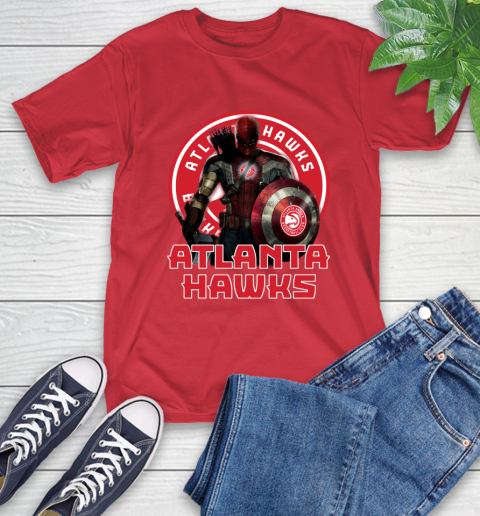 Atlanta Hawks NBA Basketball Captain America Thor Spider Man Hawkeye Avengers T-Shirt 10