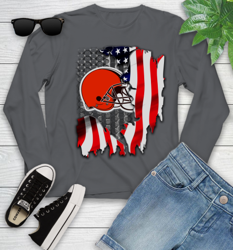 Cleveland Browns NFL Football American Flag Youth Long Sleeve 9