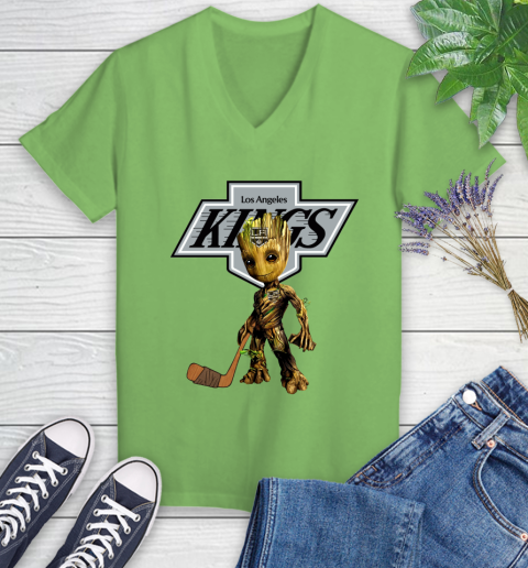 Los Angeles Kings NHL Hockey Groot Marvel Guardians Of The Galaxy Women's V-Neck T-Shirt 11