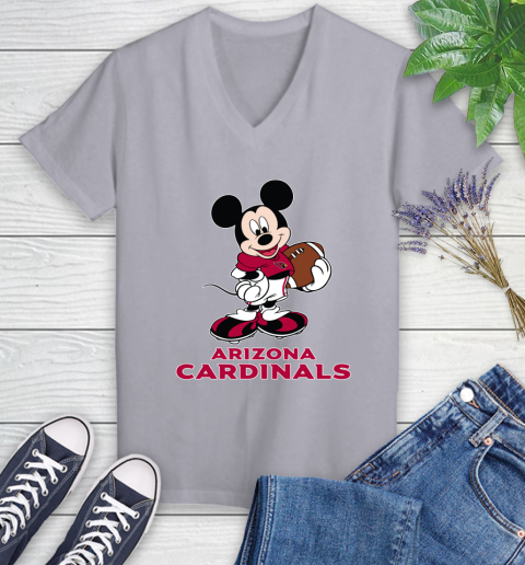 NFL Football Arizona Cardinals Cheerful Mickey Mouse Shirt Women's V-Neck T-Shirt 4