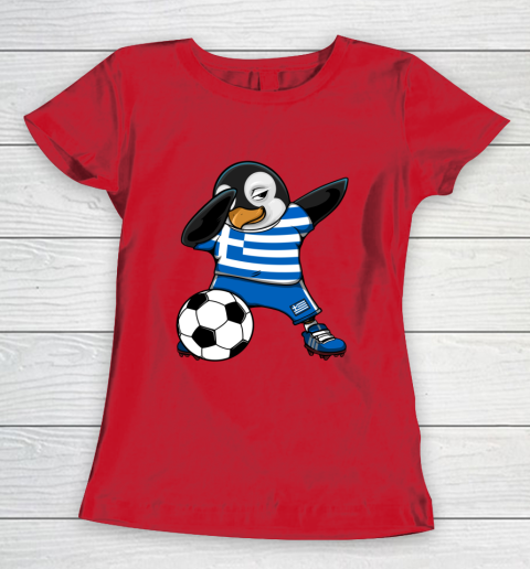Dabbing Penguin Greece Soccer Fans Jersey Football Lovers Women's T-Shirt 7