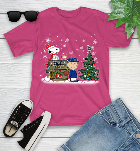 MLB Milwaukee Brewers Snoopy Charlie Brown Christmas Baseball Commissioner's Trophy Youth T-Shirt 11