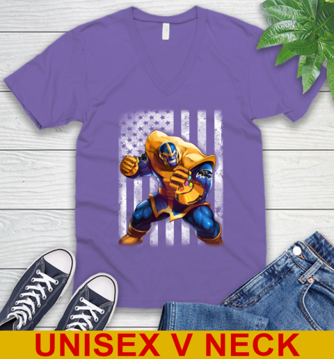 NFL Football Baltimore Ravens Thanos Marvel American Flag Shirt V-Neck T-Shirt 8