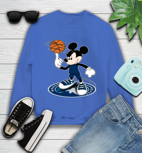 NBA Basketball Minnesota Timberwolves Cheerful Mickey Disney Shirt Youth Sweatshirt 7
