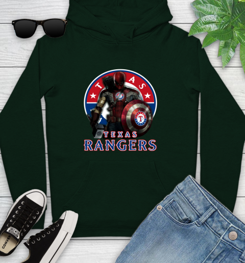 MLB Captain America Thor Spider Man Hawkeye Avengers Endgame Baseball Texas Rangers Youth Hoodie 13