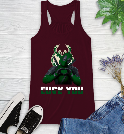 NBA Milwaukee Bucks Deadpool Love You Fuck You Basketball Sports Racerback Tank 2