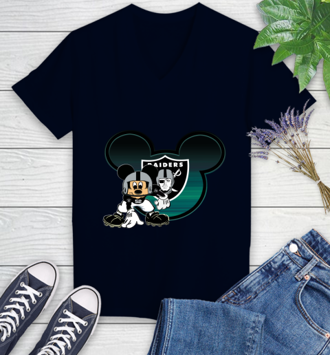NFL Oakland Raiders Mickey Mouse Disney Football T Shirt Women's V-Neck T-Shirt 3