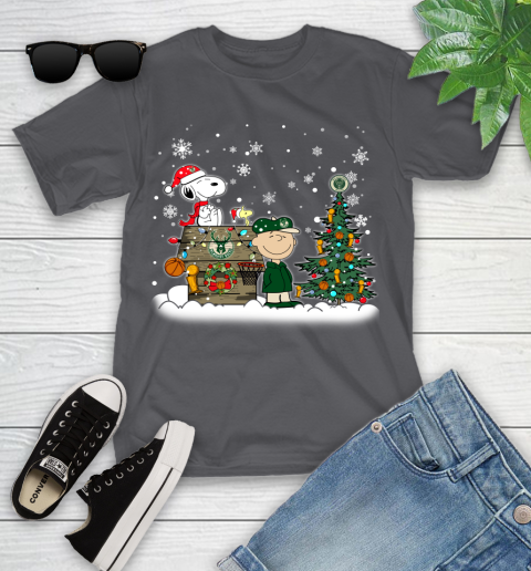 Milwaukee Bucks NBA Basketball Christmas The Peanuts Movie Snoopy Championship Youth T-Shirt 6