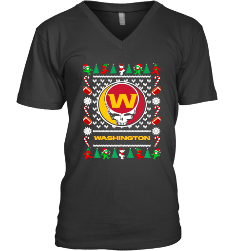 Washington Football Team Grateful Dead Ugly Christmas V-Neck T-Shirt