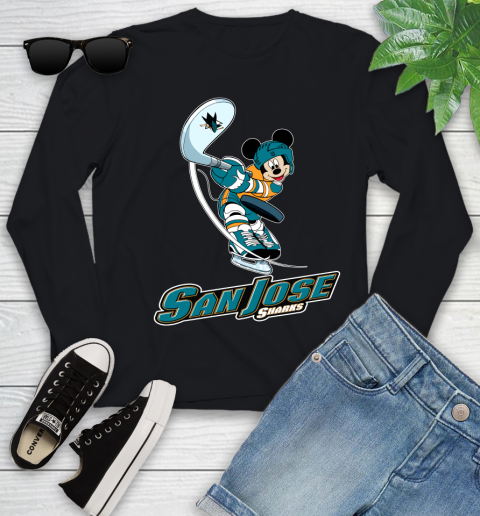 NHL Hockey San Jose Sharks Cheerful Mickey Mouse Shirt Youth Long Sleeve