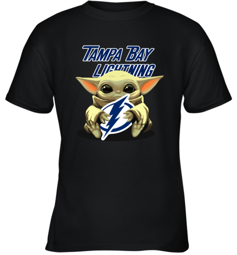Baby Yoda Hugs The Tampa Bay Lightnings Ice Hockey Youth T-Shirt
