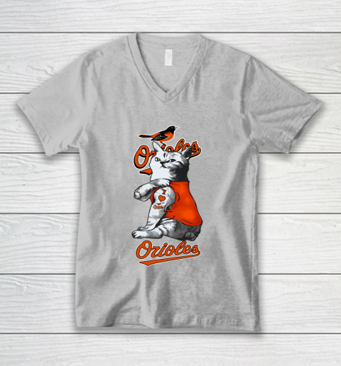MLB Baseball My Cat Loves Baltimore Orioles V-Neck T-Shirt 3