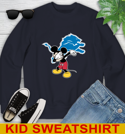 Detroit Lions NFL Football Dabbing Mickey Disney Sports Youth Sweatshirt 3