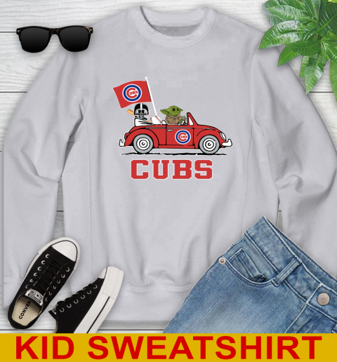 MLB Baseball Chicago Cubs Darth Vader Baby Yoda Driving Star Wars Shirt Youth Sweatshirt 4
