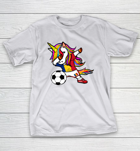 Dabbing Unicorn Romania Football Romanian Flag Soccer T-Shirt 24