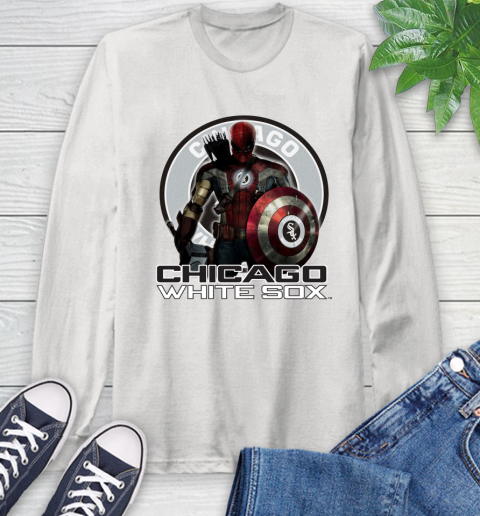MLB Captain America Thor Spider Man Hawkeye Avengers Endgame Baseball Chicago White Sox Long Sleeve T-Shirt