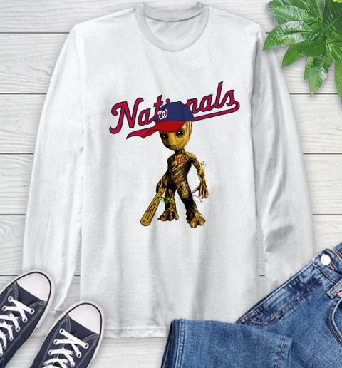 MLB Washington Nationals Groot Guardians Of The Galaxy Baseball Long Sleeve T-Shirt