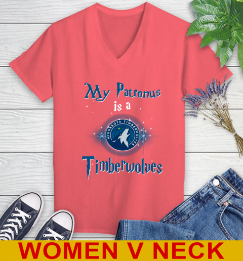 NBA Basketball Harry Potter My Patronus Is A Minnesota Timberwolves Women's V-Neck T-Shirt 6