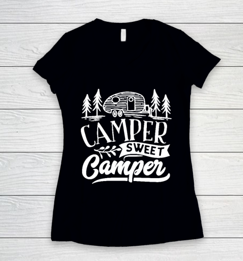 Camper sweet camper. funny Camping design Women's V-Neck T-Shirt