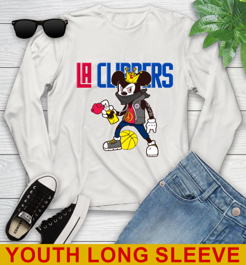 LA Clippers NBA Basketball Mickey Peace Sign Sports Youth Long Sleeve 12