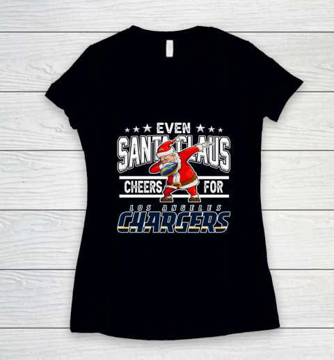 Los Angeles Chargers Even Santa Claus Cheers For Christmas NFL Women's V-Neck T-Shirt