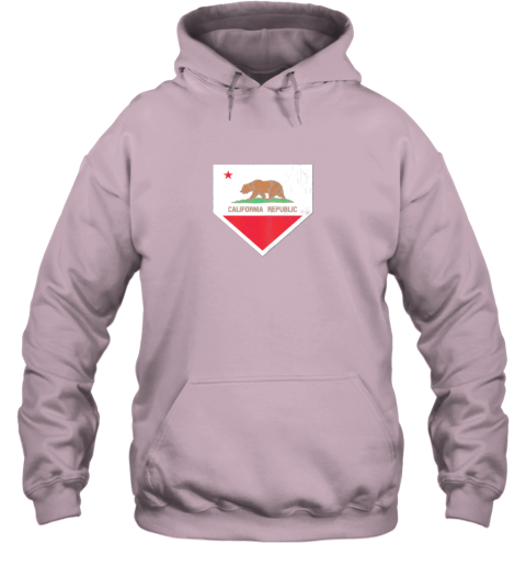 uy2w vintage baseball home plate with california state flag hoodie 23 front light pink