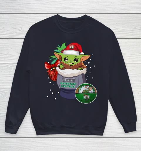 Boston Celtics Christmas Baby Yoda Star Wars Funny Happy NBA Youth Sweatshirt 3