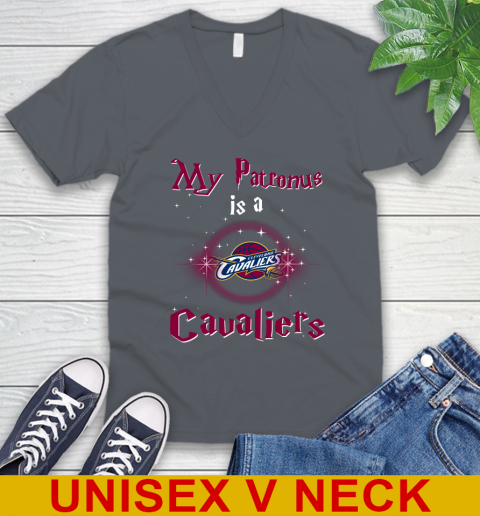 NBA Basketball Harry Potter My Patronus Is A Cleveland Cavaliers V-Neck T-Shirt 4