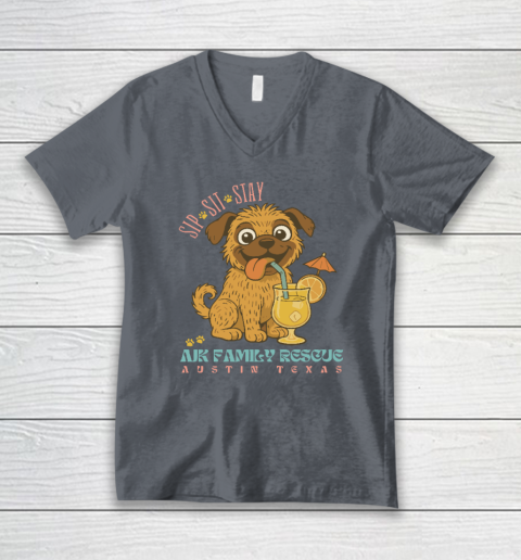 Sip Sit Stay AJK Family Rescue Austin Texas V-Neck T-Shirt 3