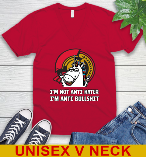 Ottawa Senators NHL Hockey Unicorn I'm Not Anti Hater I'm Anti Bullshit V-Neck T-Shirt 7