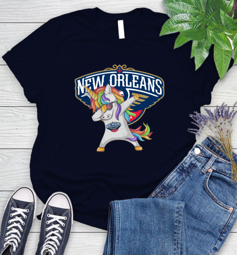 New Orleans Pelicans NBA Basketball Funny Unicorn Dabbing Sports Women's T-Shirt 3