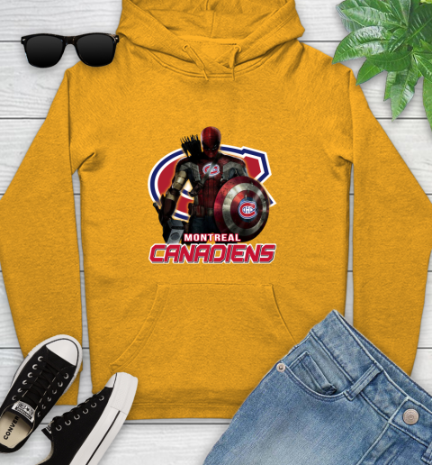 NHL Captain America Thor Spider Man Hawkeye Avengers Endgame Hockey Montreal Canadiens Youth Hoodie 3